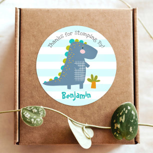 Cute Blue Kawaii Dinosaur Boy Birthday Bedankt Ronde Sticker