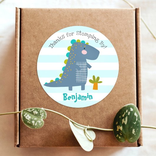 Cute Blue Kawaii Dinosaur Boy Birthday Bedankt Ronde Sticker