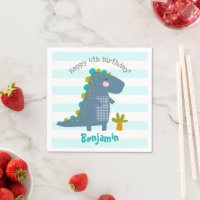 Cute Blue Kawaii Dinosaur Boy Birthday Name Fun