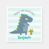 Cute Blue Kawaii Dinosaur Boy Birthday Name Fun Servet (Voorkant)