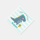 Cute Blue Kawaii Dinosaur Boy Birthday Name Fun Servet (Hoek)