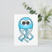 Cute Blue Kawaii Jellyfish Briefkaart (Staand voorkant)