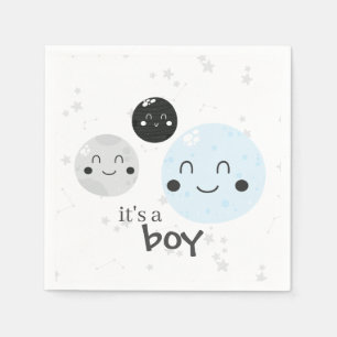 Cute Blue Kawaii Planet and Moons Baby shower Servet