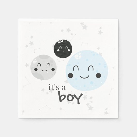 Cute Blue Kawaii Planet and Moons Baby shower Servet (Voorkant)