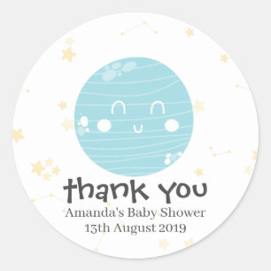 Cute Blue Kawaii Planet Baby shower Ronde Sticker