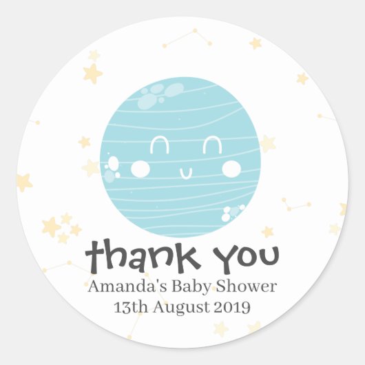 Cute Blue Kawaii Planet Baby shower Ronde Sticker (Voorkant)
