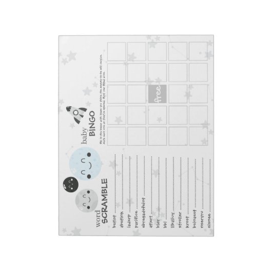 Cute Blue Kawaii Planet & Moons Baby shower Games Notitieblok (Linkerzijde)