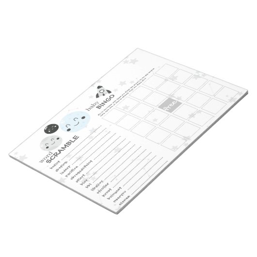 Cute Blue Kawaii Planet & Moons Baby shower Games Notitieblok (Schuin)
