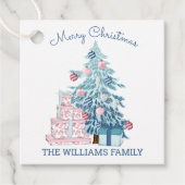 Cute Blue Kerstmis, Merry Kerstry Bedankjes Labels (Voorkant)