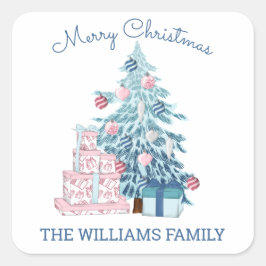 Cute Blue Kerstmis, Merry Kerstry Vierkante Sticker