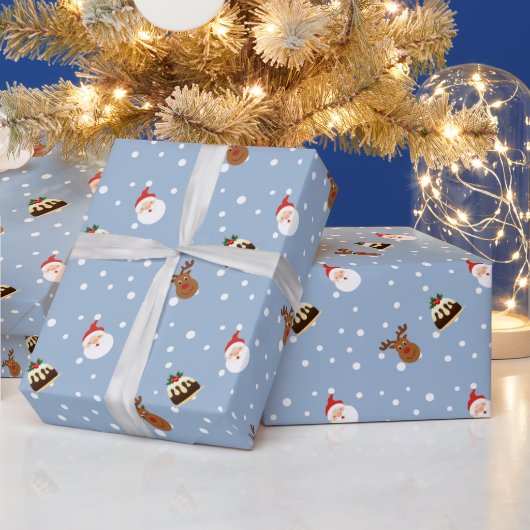 Cute Blue Kerstmis Pudding Gift Cadeaupapier (Feestdagen)