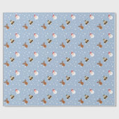 Cute Blue Kerstmis Pudding Gift Cadeaupapier (Vlak)