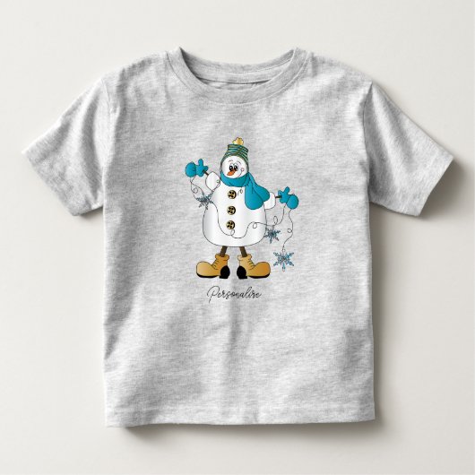 Cute Blue Kerstmis Snowman Toddler T-shirt (Voorkant)