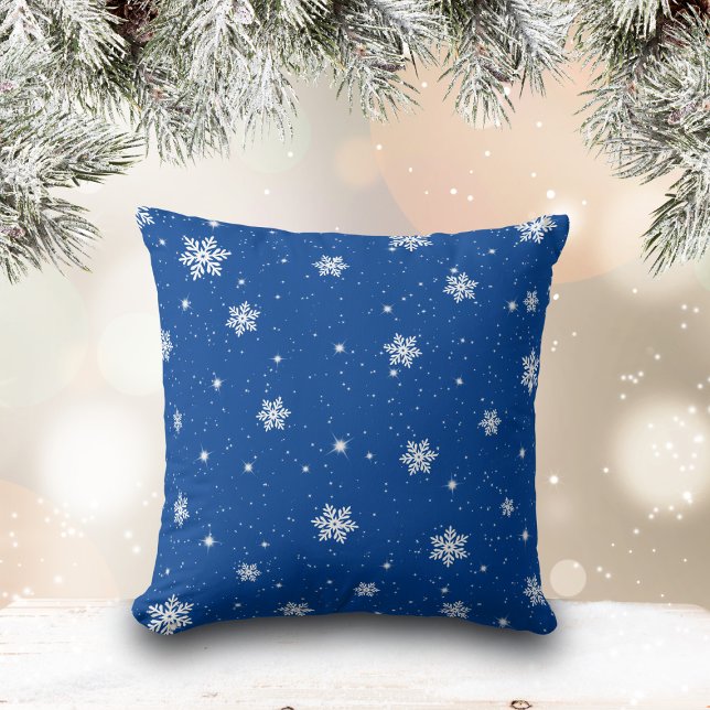 Cute Blue Kerststerren Snowflakes Patroon Kussen (Creator heeft geüpload)