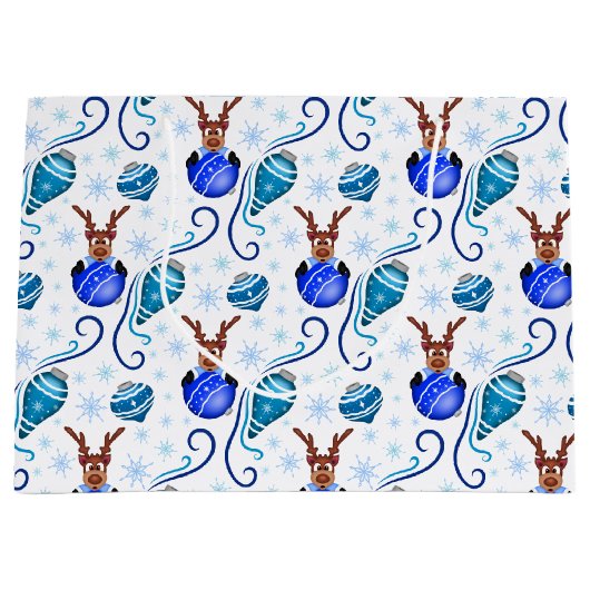 Cute Blue Kids Christmas Reindeer Groot Cadeauzakje (Voorkant)