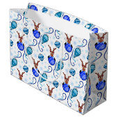 Cute Blue Kids Christmas Reindeer Groot Cadeauzakje (Achterkant Gekanteld)