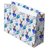 Cute Blue Kids Christmas Reindeer Groot Cadeauzakje (Voorkant Gekanteld)