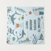 Cute Blue Kind Shark Birthday Welcome Tapestry Wandkleed (Voorkant (horizontaal))