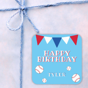 Cute Blue Kinder Boy Baseball Birthday Sticker