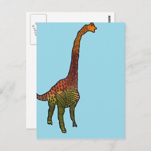 Cute blue kinder brachiosaurus dinosaur art. briefkaart (Voorkant / Achterkant)