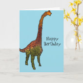 Cute blue kinder brachiosaurus dinosaur art. kaart (Gele Bloem)
