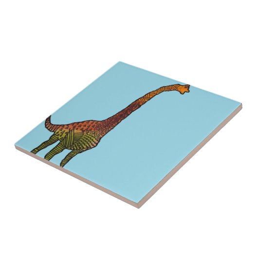 Cute blue kinder brachiosaurus dinosaur art. tegeltje (Zijkant)