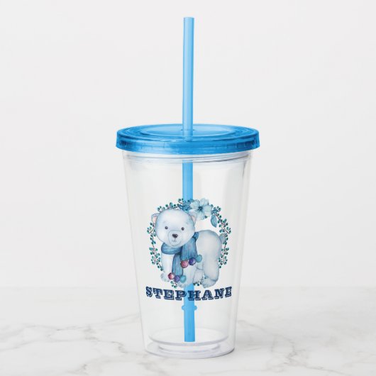Cute Blue Kinder Polar Beer Acryl Drinkbeker (Voorkant)