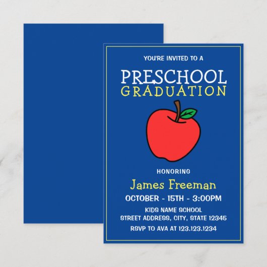 Cute Blue Kinderen Kindergarten Afstuderen Invitat Kaart (Voorkant / Achterkant)