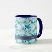 Cute Blue Kingfisher Birds Floral Pattern Name Mok (Voorkant rechts)
