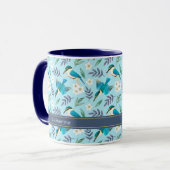 Cute Blue Kingfisher Birds Floral Pattern Name Mok (Voorkant links)