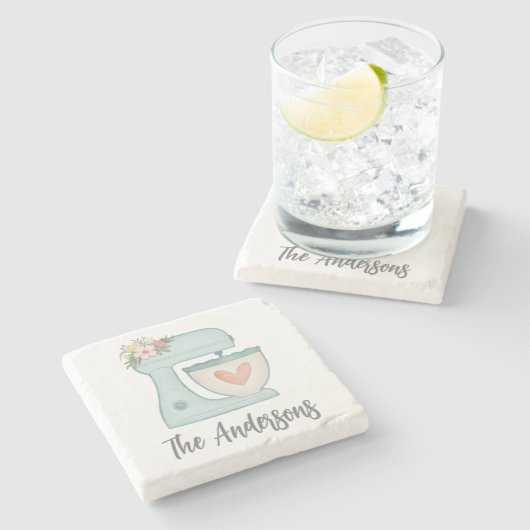 Cute Blue Kitchen Cake Mixer Stenen Onderzetter (Zijkant)