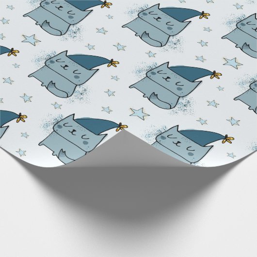 Cute Blue Kitty Cat Kinder Kerstmis Cadeaupapier (Hoek)