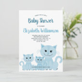 Cute Blue Kitty Cat Kitten Boy Modern Baby shower Kaart (Staand voorkant)