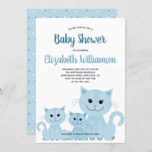 Cute Blue Kitty Cat Kitten Boy Modern Baby shower Kaart