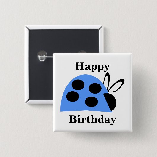 Cute Blue Ladybug Birthday Vierkante Button 5,1 Cm (Voorkant /achterkant)
