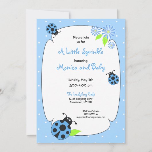 Cute Blue Ladybug Invitation Kaart (Voorkant)