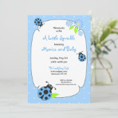 Cute Blue Ladybug Invitation Kaart (Staand voorkant)