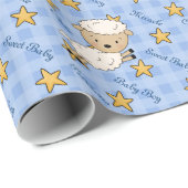 Cute Blue Lamb Boy Baby shower Cadeaupapier (Rol Hoek)