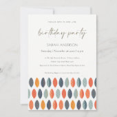 Cute Blue Leafy Botanical any Age Birthday Invite Bedankkaart (Voorkant)