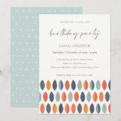 Cute Blue Leafy Botanical any Age Birthday Invite Bedankkaart (Voorkant / Achterkant)