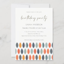 Cute Blue Leafy Botanical any Age Birthday Invite