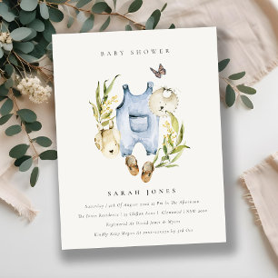 Cute Blue Leafy Foliage Baby Clothes Baby shower Briefkaart
