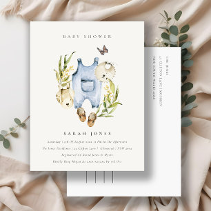 Cute Blue Leafy Foliage Baby Clothes Baby shower Briefkaart