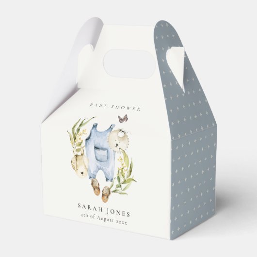 Cute Blue Leafy Foliage Boy Clothes Baby shower Bedankdoosjes (Voorkant Zijde)