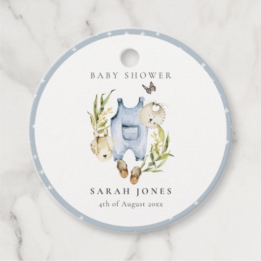 Cute Blue Leafy Foliage Boy Clothes Baby shower Bedankjes Labels (Voorkant)