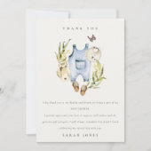 Cute Blue Leafy Foliage Boy Clothes Baby shower Bedankkaart (Voorkant)