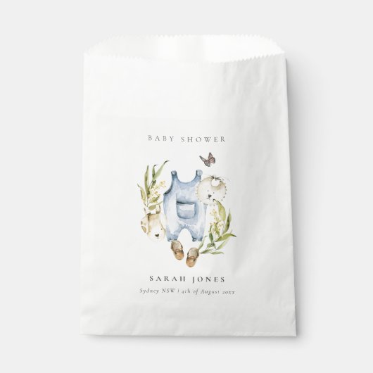 Cute Blue Leafy Foliage Boy Clothes Baby shower Bedankzakje (Voorkant)