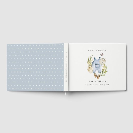 Cute Blue Leafy Foliage Boy Clothes Baby shower Gastenboek (Volledig)