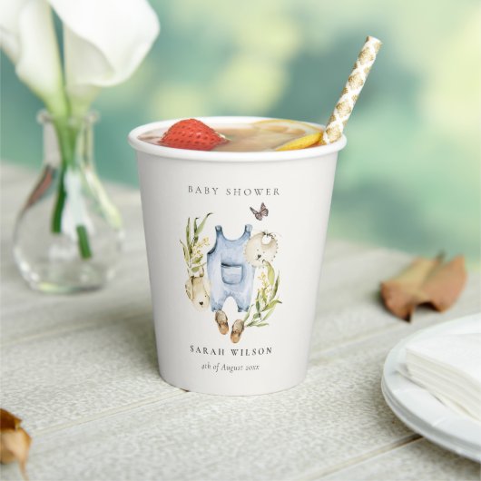 Cute Blue Leafy Foliage Boy Clothes Baby shower Papieren Bekers (Insitu)