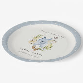 Cute Blue Leafy Foliage Boy Clothes Baby shower Papieren Bordje (Gekanteld)